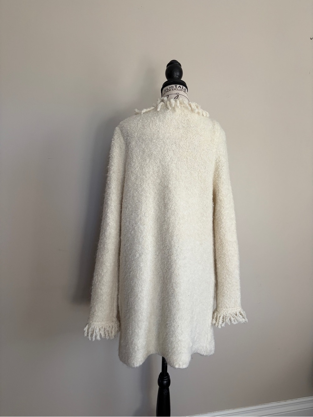 Y2K FDJ White Wool Blend Whimsy Shaggy Fringe Open Front Sweater Coatigan - Picture 5 of 13